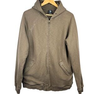 Prana Long Sleeve Tan Full Zip Hooded 2 Zip Close Pocket Sweater Jacket L